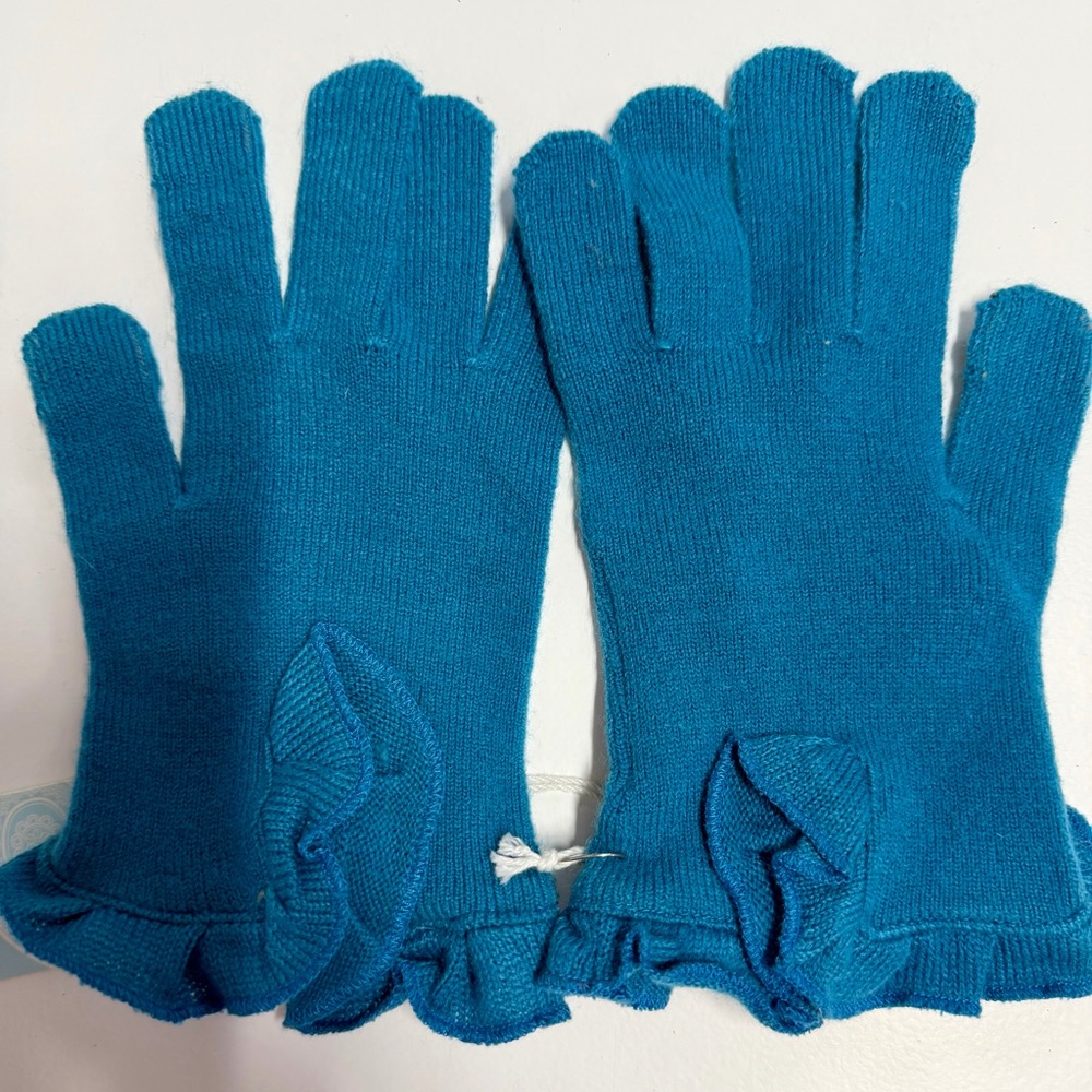 MUDPIE Women’s Teal Ruffle Cuff Gloves-NEW